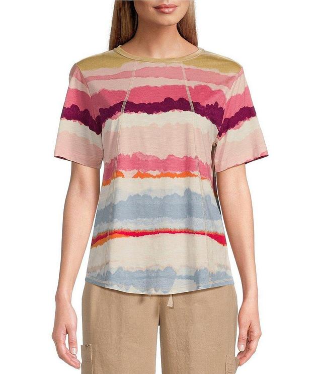 Westbound Petite Size Knit Stripe Short Sleeve Crew Neck Top Product Image