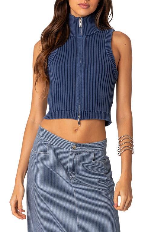 EDIKTED Front Zip Sleeveless Rib Crop Top Product Image