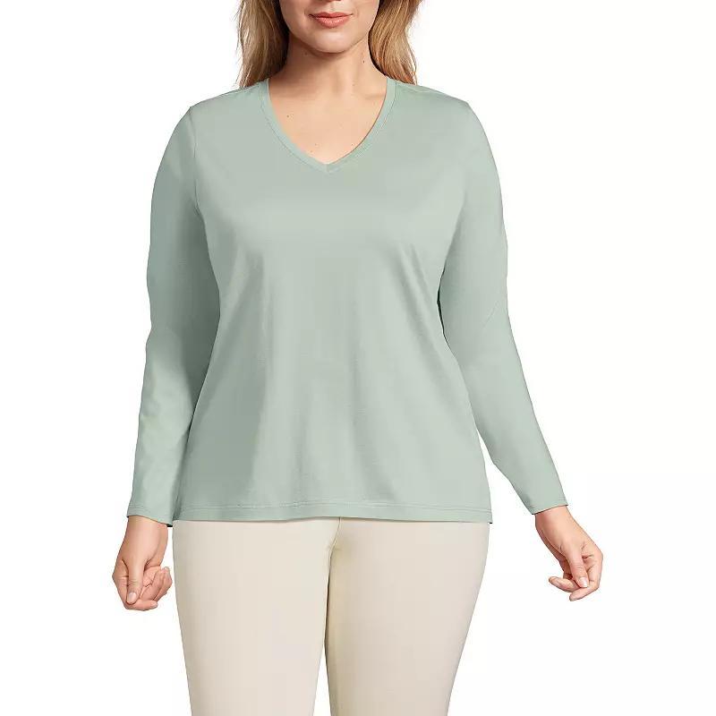 Plus Size Lands End Relaxed-Fit Supima Cotton V-Neck Tee, Womens Deep Green Product Image