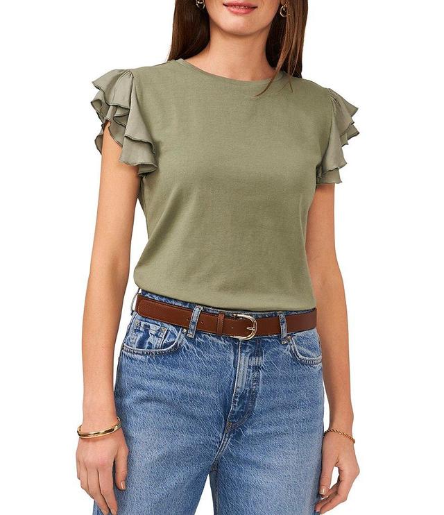 Vince Camuto Short Ruffled Sleeve Crew Neck Knit Top Product Image