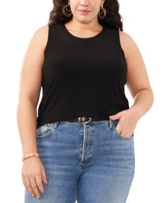 Plus Size Crewneck Split Back Keyhole Tank Top Product Image