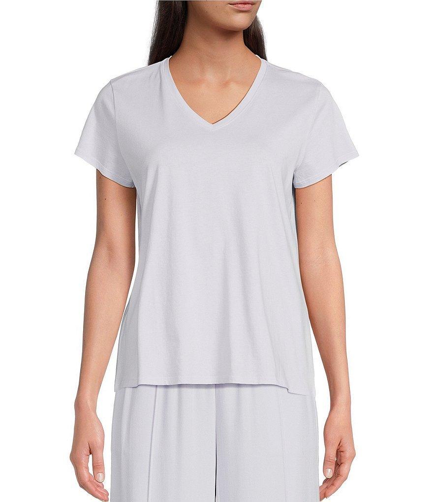 Eileen Fisher Organic Pima Cotton Jersey V-Neck Short Sleeve Tee Shirt Product Image