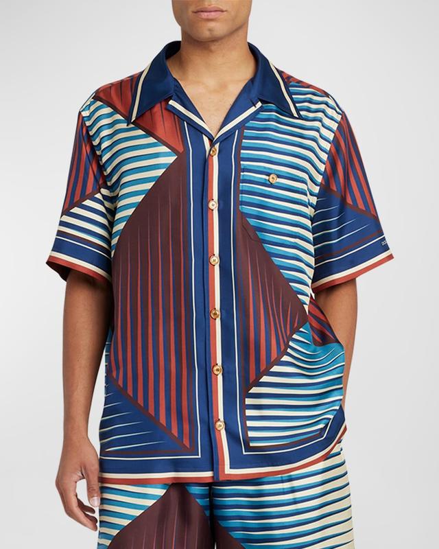 Mens Optical-Print Silk Camp Shirt Product Image