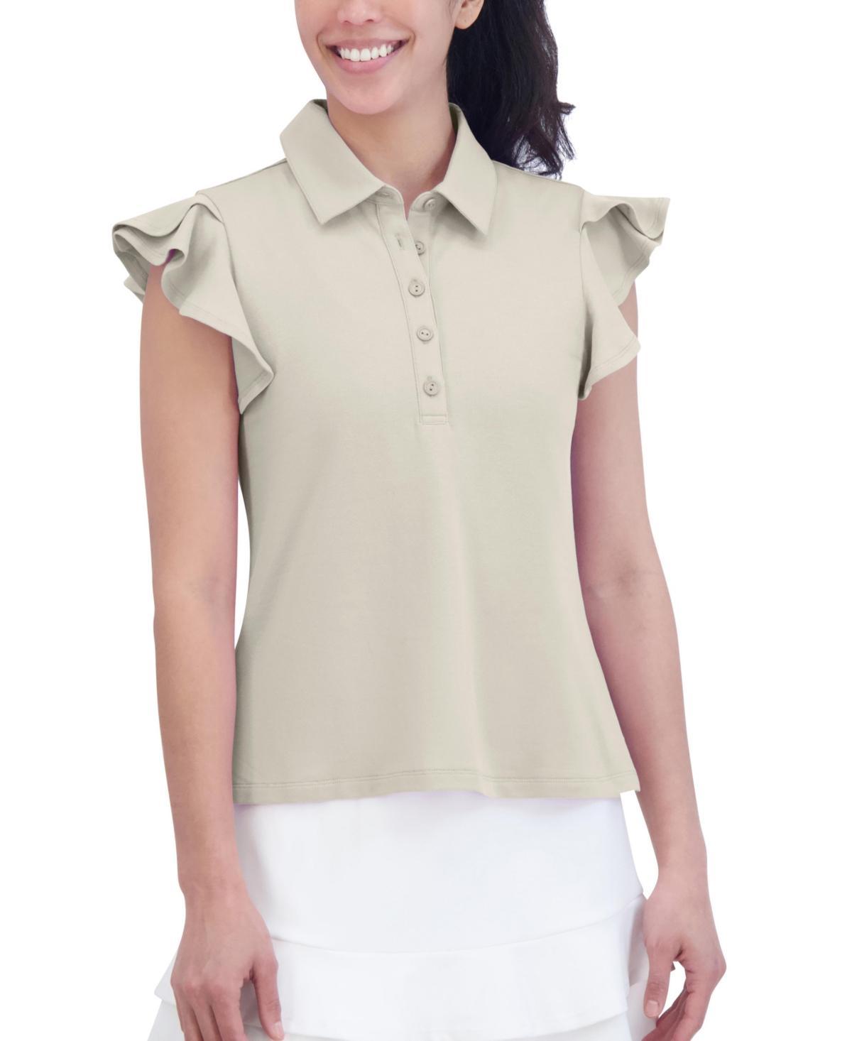 Sage Collective Womens Ruffle Sleeve Performance Pique Polo Shirt product image