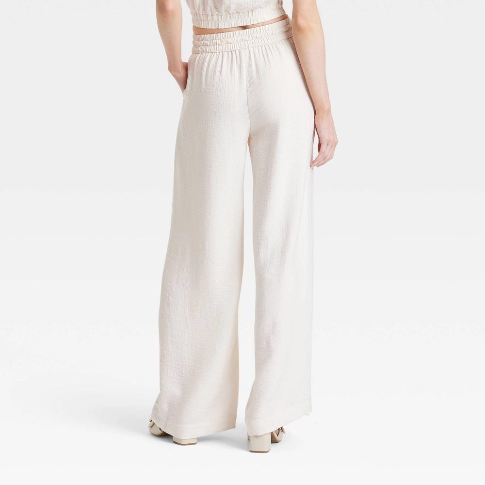 Women's High-Rise Modern Gauze Wide Leg Pull-On Pants - A New Day™ Cream S Product Image