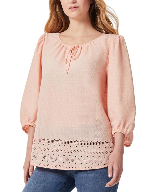 Jones New York Womens Pointelle Tie-Neck Elastic-Sleeve Top Product Image