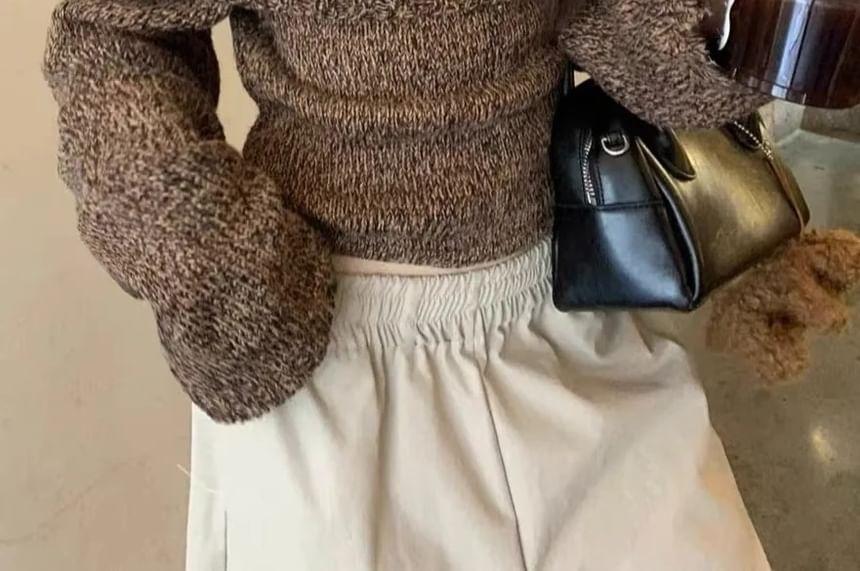 Off-Shoulder Long-Sleeve Melange Sweater Product Image