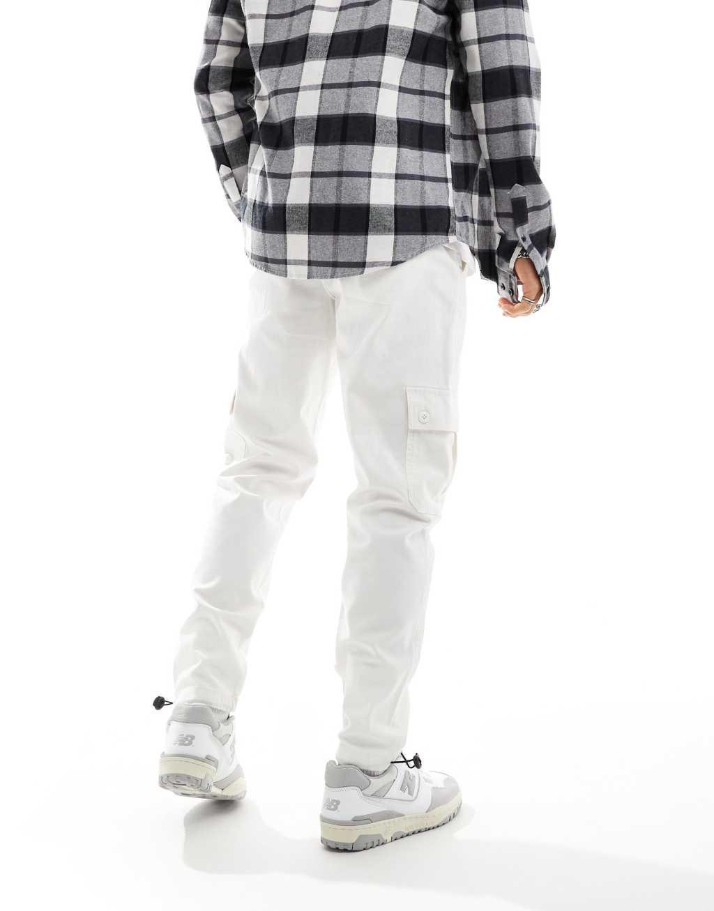 ASOS DESIGN tapered cargo pants in white Product Image