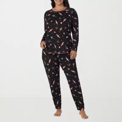 Cuddl Duds Womens Plus Round Neck Long Sleeve 2-pc. Pant Pajama Set Product Image