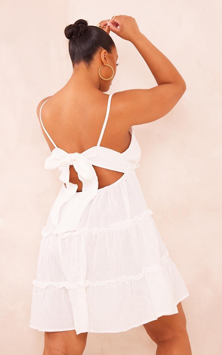 Plus White Tiered Cheesecloth Shift Dress Product Image