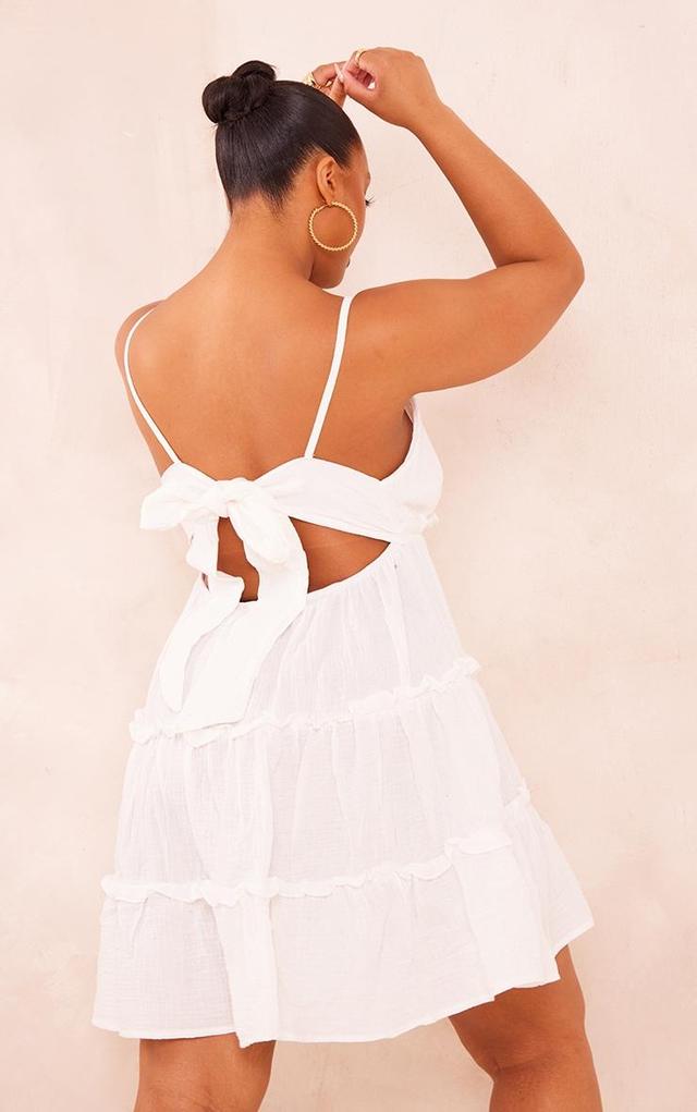 Plus White Tiered Cheesecloth Shift Dress Product Image