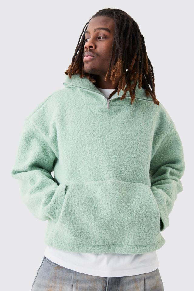 Oversized Boxy Boucle Borg 1/4 Zip Hoodie | boohooMAN USA Product Image