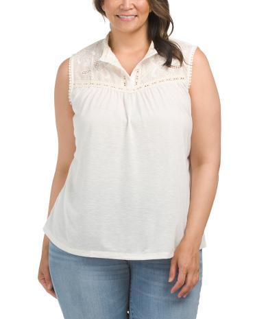 Plus Lace Yoke Top For Women Product Image