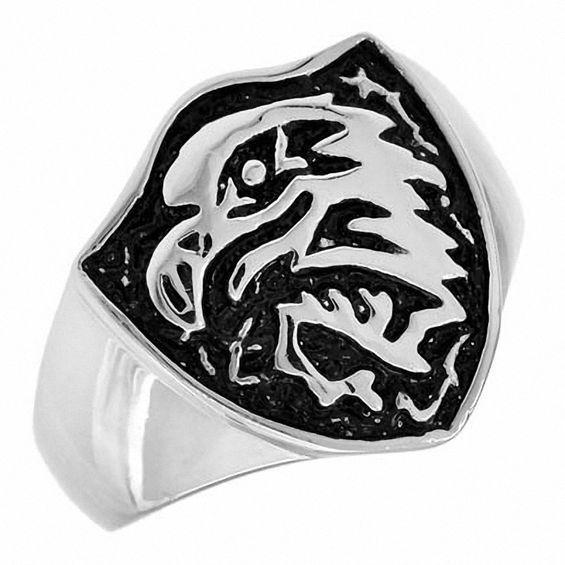 Men's Eagle Shield Ring in Stainless Steel with Black Enameling Product Image