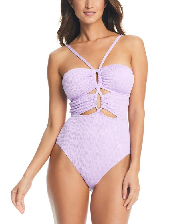 Bar Iii Womens Pucker Up Textured Keyhole-Cutout Swimsuit, Created for Macys Product Image