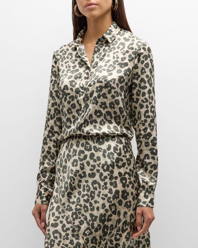 Womens Leopard-Print Silk Long-Sleeve Shirt Product Image