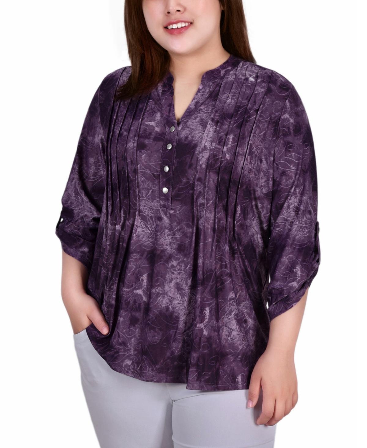 Plus Size 3/4 Roll Tab Sleeve Y-Neck Top Product Image