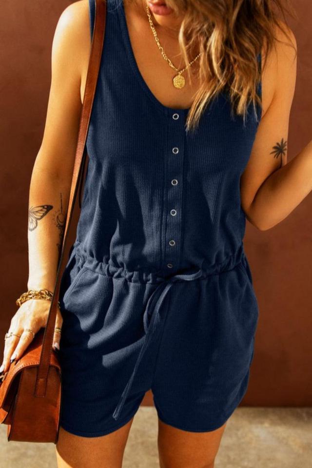 Button Down Drawstring Romper Product Image