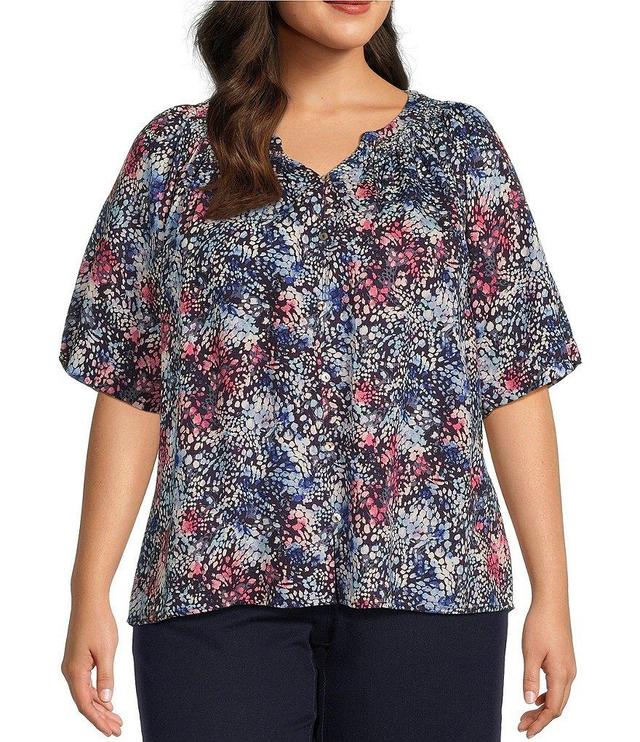 Westbound Plus Size Woven Short Sleeve Y-Neck Button Front Top Product Image