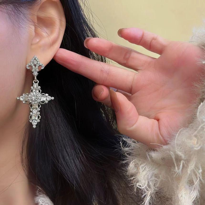 Cross Rhinestone Alloy Drop Earring Product Image