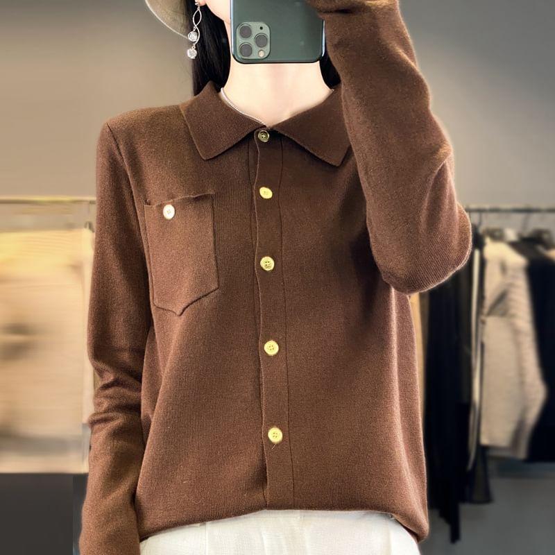 Long-Sleeve Plain Knit Shirt Product Image