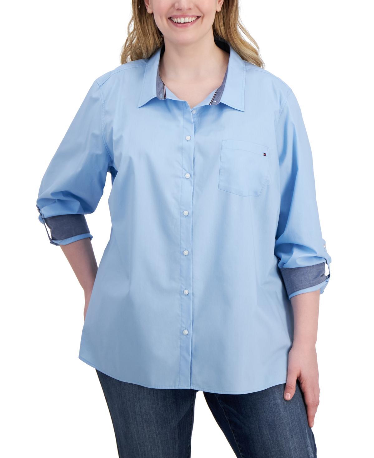 Tommy Hilfiger Plus Size Cotton Roll-Tab Shirt Product Image