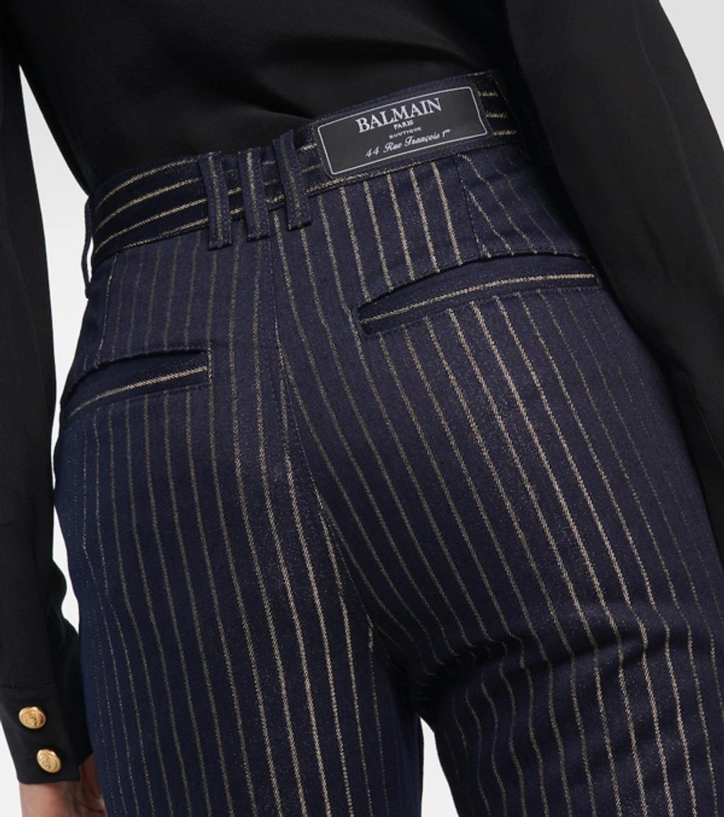 BALMAIN Metallic Striped Denim Flared Pants In Blue Stripe Jean Product Image