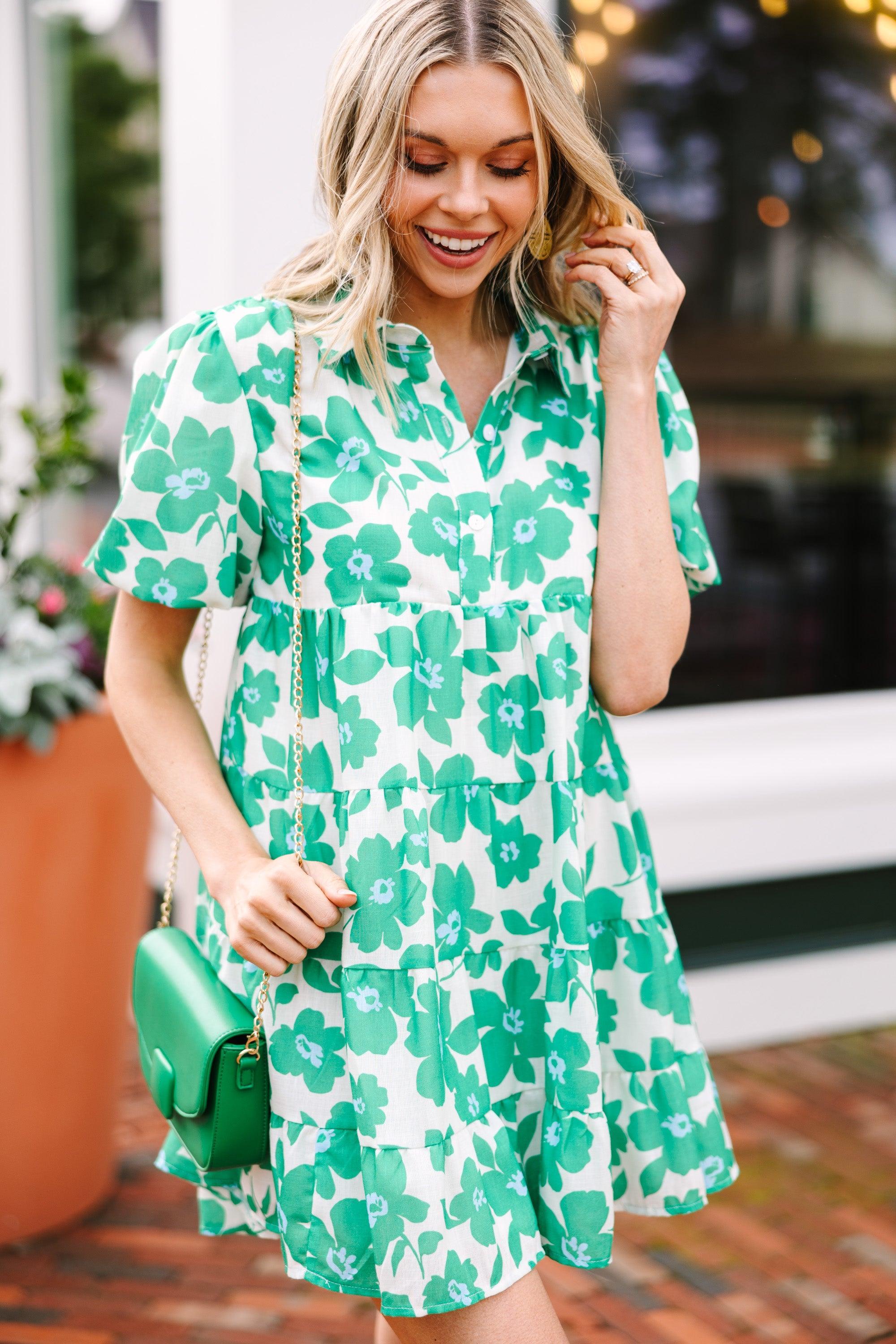 Look Where You Are Kelly Green Floral Babydoll Dress Female Product Image