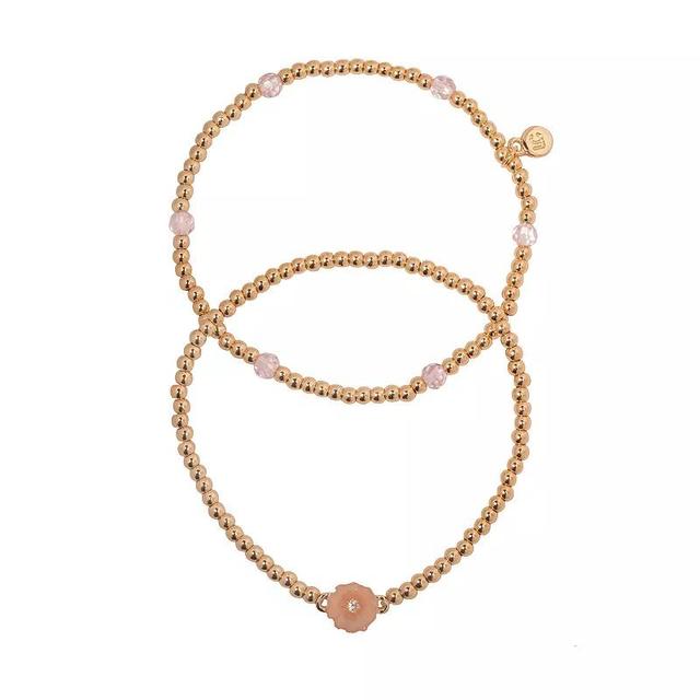 LC Lauren Conrad Gold Tone Stretch Beaded Bracelet Duo Set, Womens, Pink Product Image