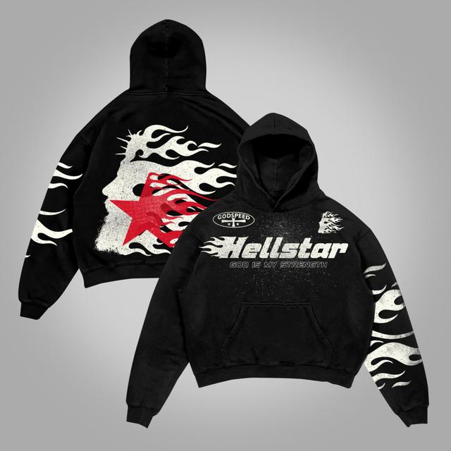 Sopula Hellstar Flame Jesus Silhouette Network Vintage Graphics Cotton Pocket Hoodie Product Image