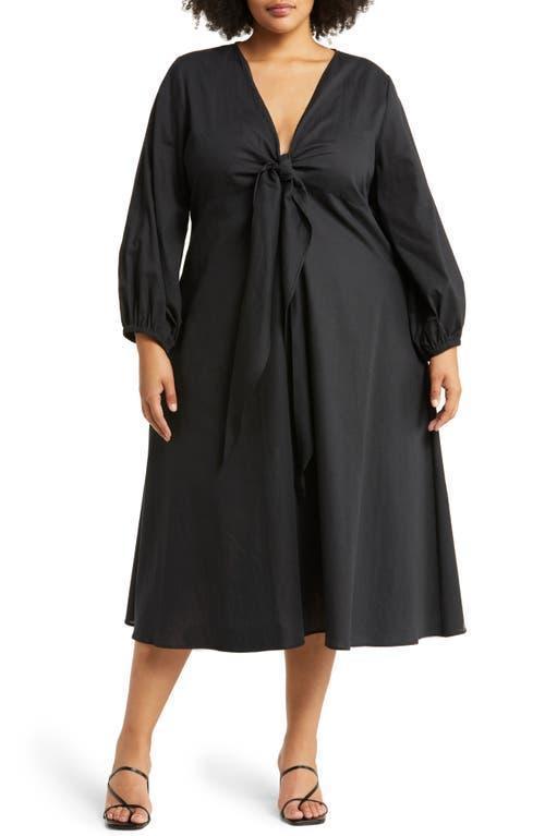 Womens Novella Puff-Sleeve Midi-Dress Product Image