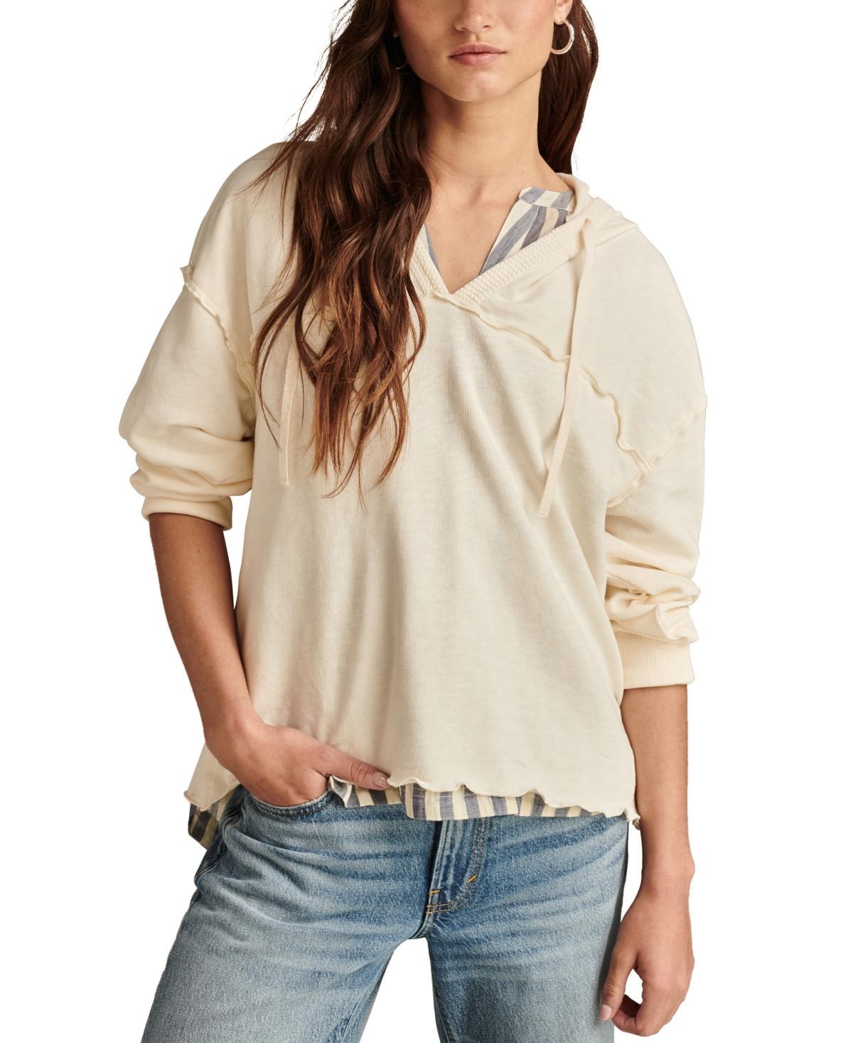 Lucky Brand Womens Lettuce-Edge Knit Hoodie Product Image