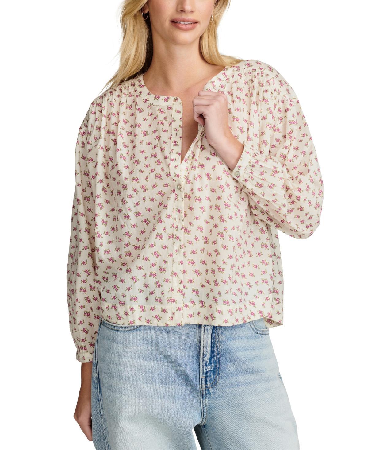 Lucky Brand Floral Smocked Button-Up Top Product Image