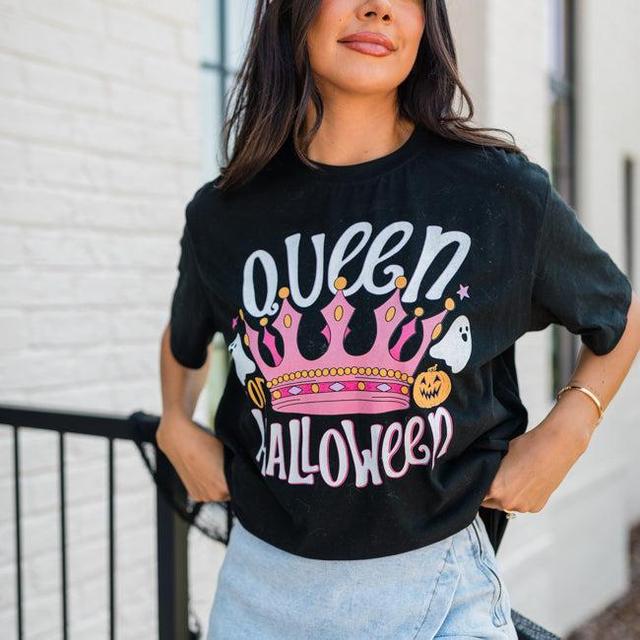 Queen Of Halloween Black Oversized Graphic Tee Product Image