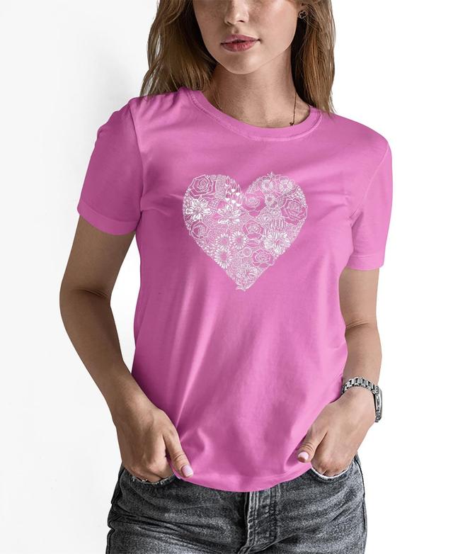 La Pop Art Womens Word Art Heart Flowers Short Sleeve T-shirt Product Image