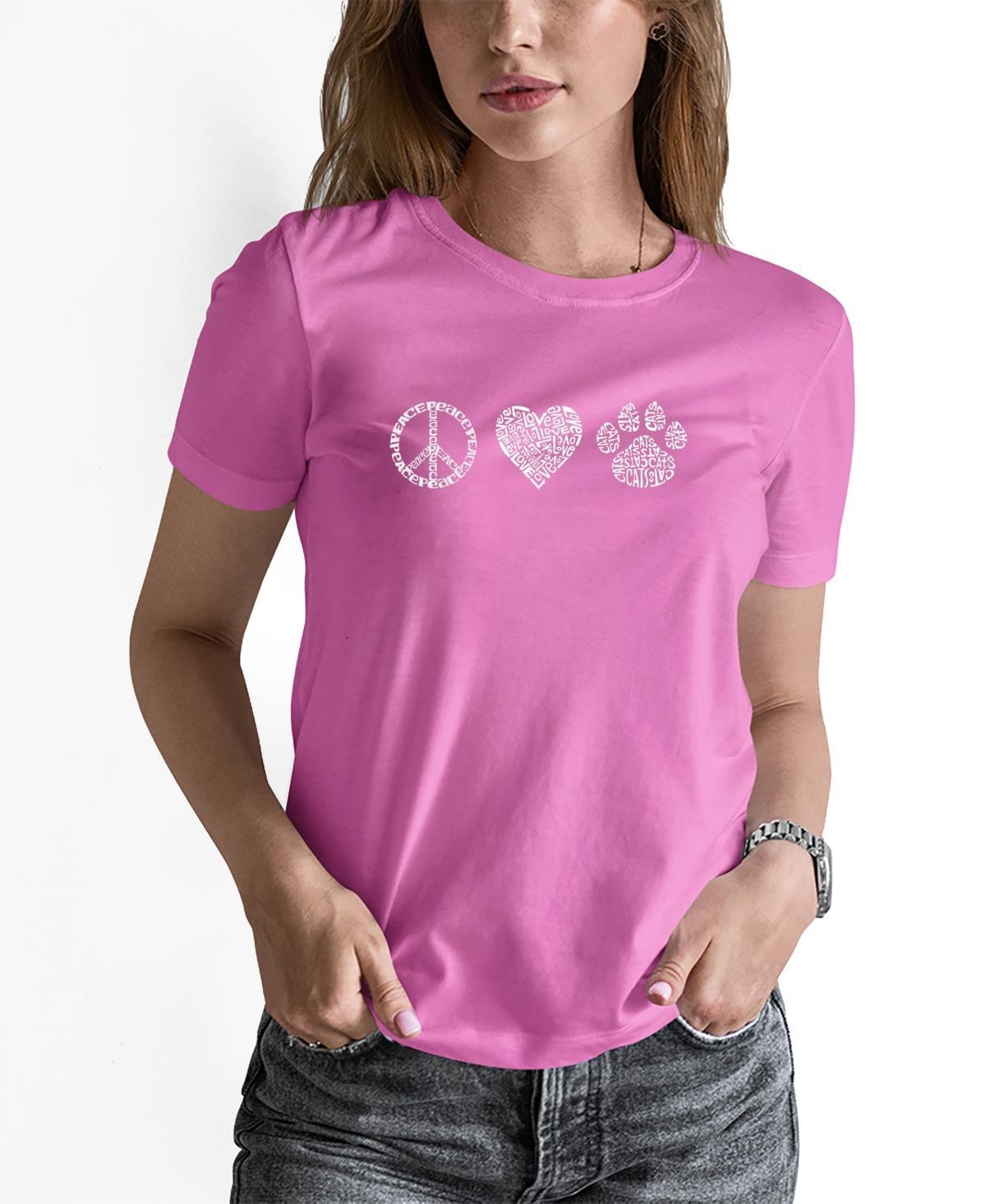 La Pop Art Womens Peace Love Cats Word Art T-shirt Product Image