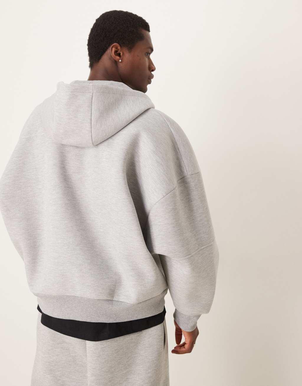 ASOS DESIGN scuba extreme oversized zip through hoodie with sleeve panels in gray heather Product Image