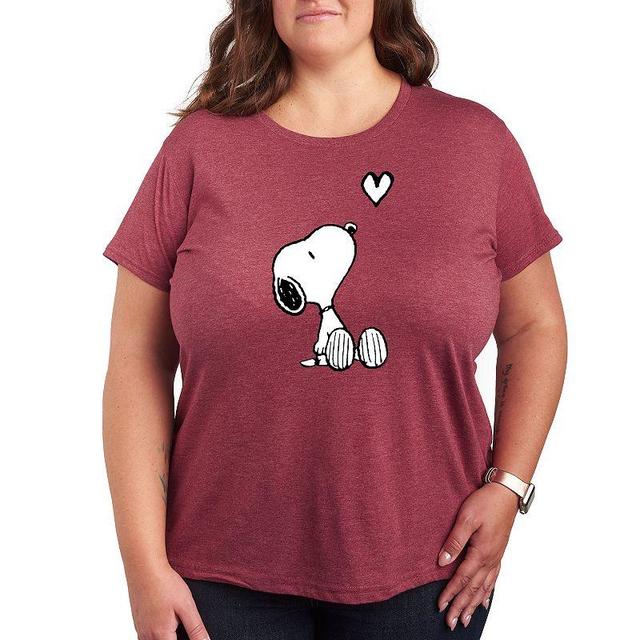 Plus Peanuts White Snoopy Heart Graphic Tee, Womens Grey Dark Red Product Image