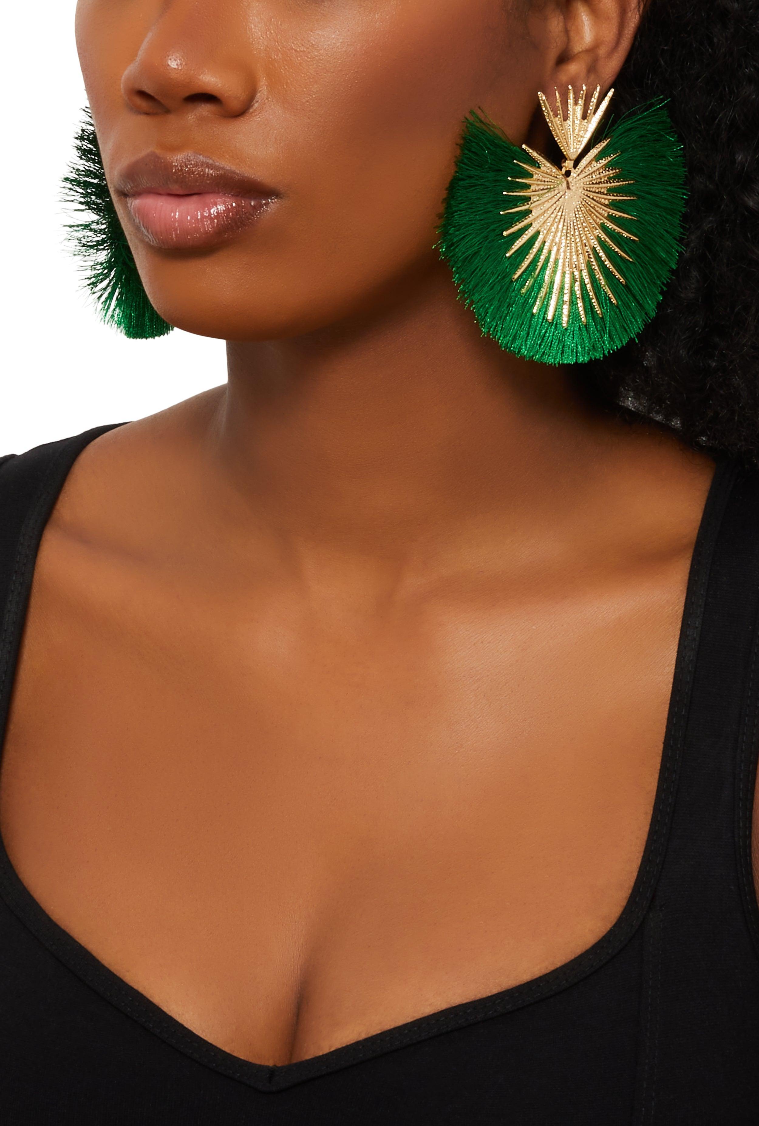 Womens Fringe Fan Drop Earrings Product Image