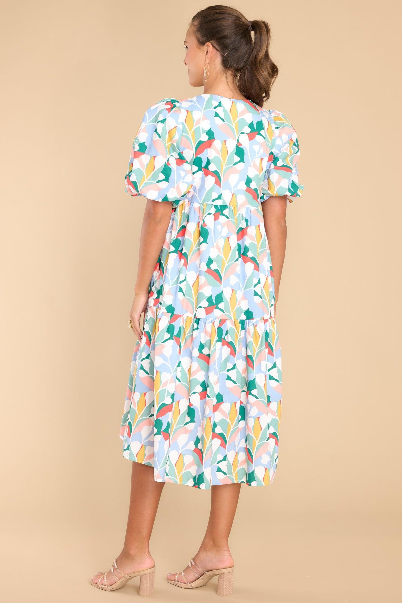 Aura Eyes In Paradise Sky Blue Multi Print Midi Dress Product Image