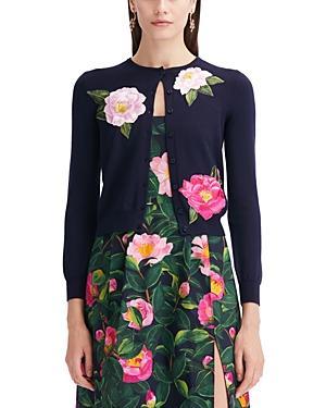 Oscar de la Renta Camellia Embroidered Virgin Wool Cardigan Product Image