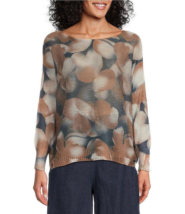 M Made in Italy Printed Scoop Neck Long Sleeve Knit Top Product Image