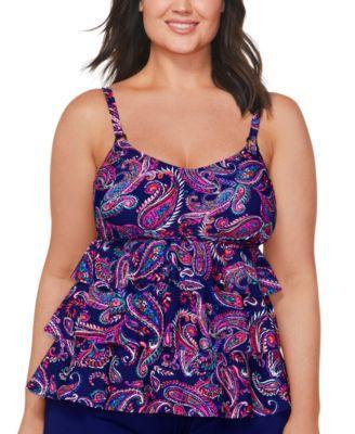 Plus Size Paisley-Print Tiered Tankini Top, Created for Macy's Product Image