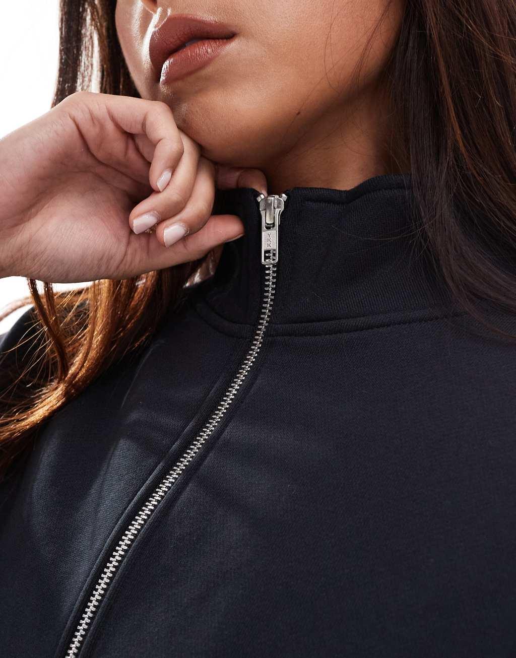 ASOS DESIGN high neck zip up sweatshirt in black Product Image