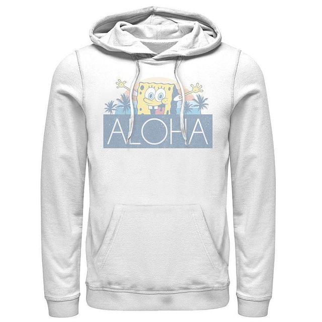 Mens Spongebob Squarepants Aloha Faded Portrait Logo Panel Hoodie White Product Image