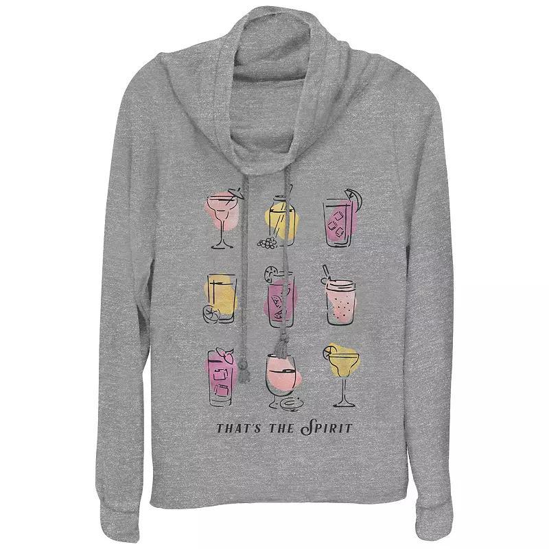 Womens Cocktails Thats The Spirit Cowlneck Graphic Lightweight Long Sleeve, Girls Gray Grey Product Image