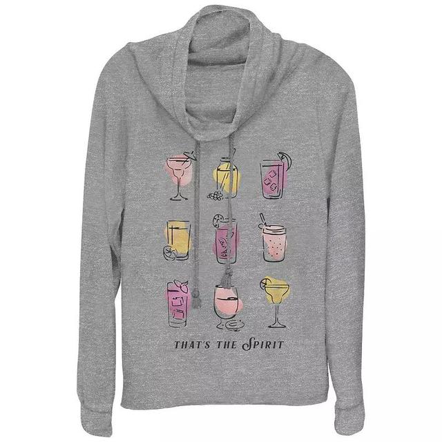 Womens Cocktails Thats The Spirit Cowlneck Graphic Lightweight Long Sleeve, Girls Gray Grey Product Image