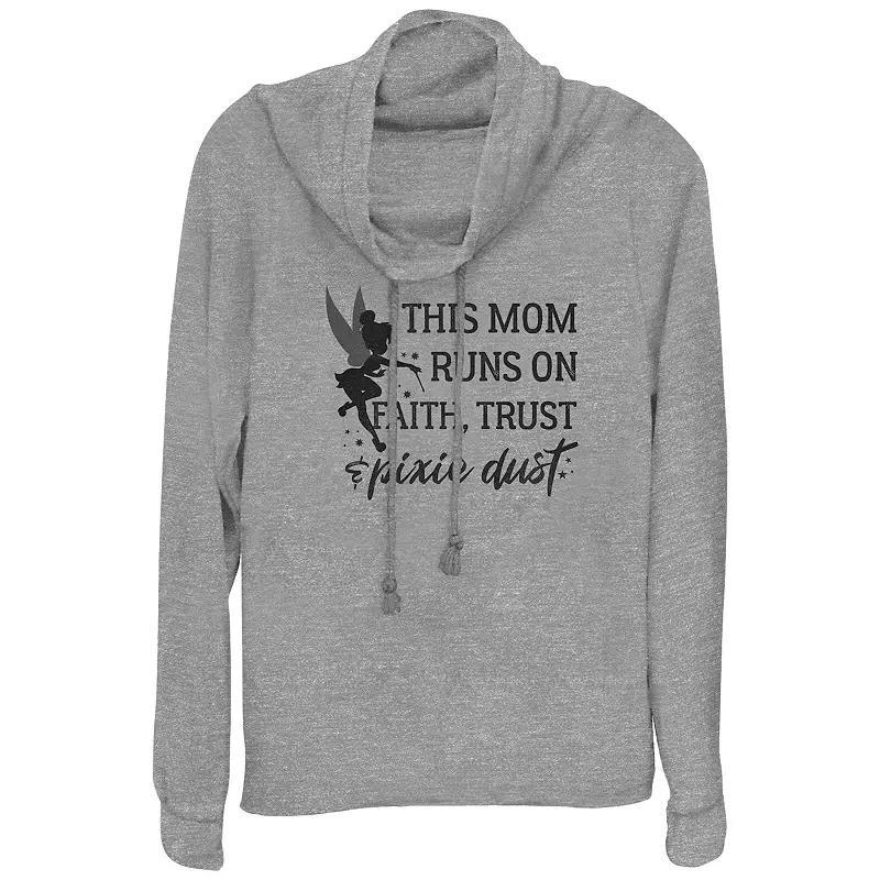 Disneys Tinker Bell This Mom Runs On Faith Trust And Pixie Dust Womens Cowlneck Graphic Lightweight Long Sleeve Gray Grey Product Image