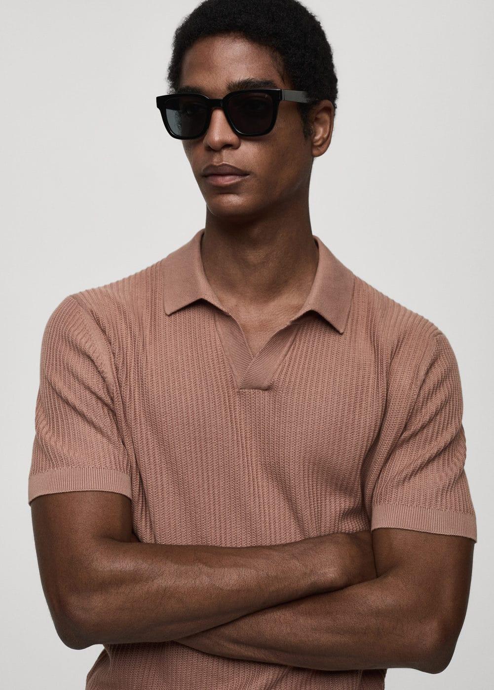 MANGO MAN - Ribbed cotton knitted polo shirt nudeMen Product Image