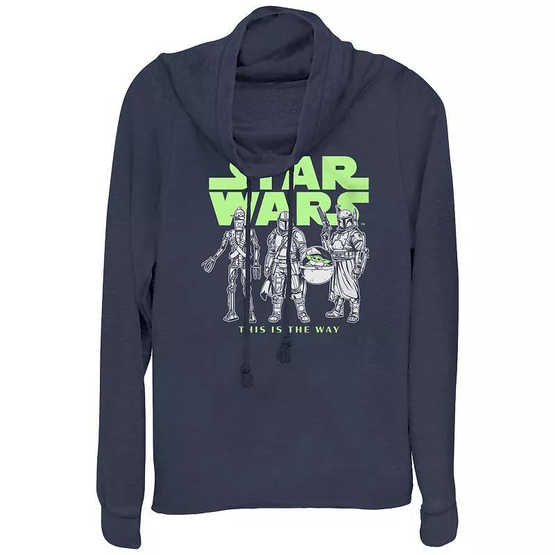 Juniors Star Wars The Mandalorian Logo Lineup Cowlneck Graphic Lightweight Long Sleeve, Girls Blue Product Image